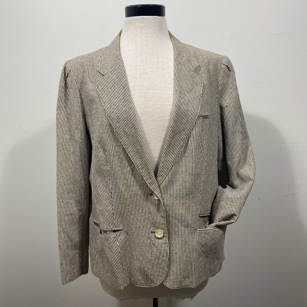 Vintage Epitome Women's‎ 16/18 Striped Silk Cotton Blazer Jacket Made in Japan